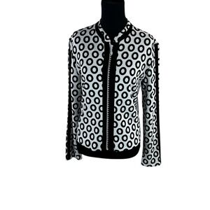 Vintage Joseph Ribkoff Black & White Circle Print Zip Jacket – Art Deco Mod Chic